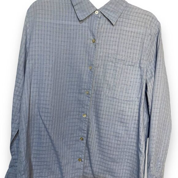 Cherokee Button Up Shirt Women's Large Blue Linen Blend Pocket Minimalist Work - Picture 3 of 11